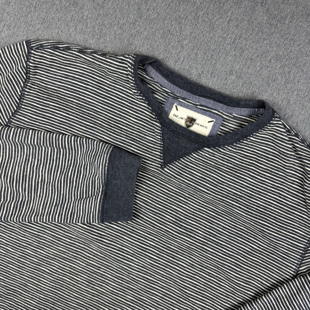 Black Brown 1826 Shirt Mens Large White Blue Striped Long Sleeve
